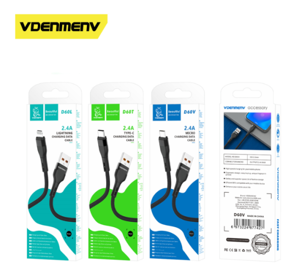 VDENMENV D60V 2.4A Micro Charging Data Cable - Image 2