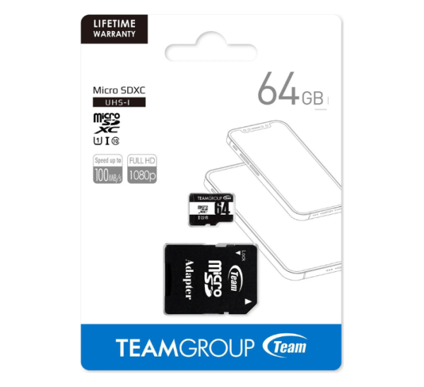 TEAMGROUP Micro SDHC UHS-I U1 C10 Memory Card 64GB