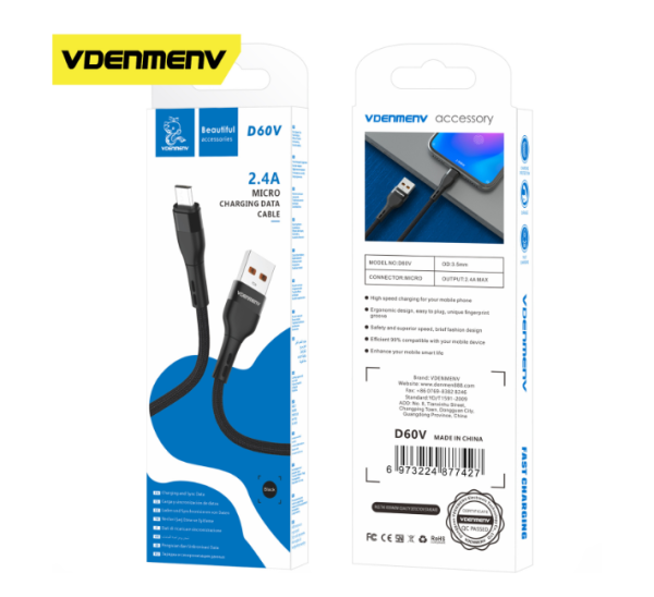 VDENMENV D60V 2.4A Micro Charging Data Cable