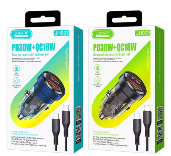 JOKADE JH023 PD+QC3.0 Dual Port Car Charger Set